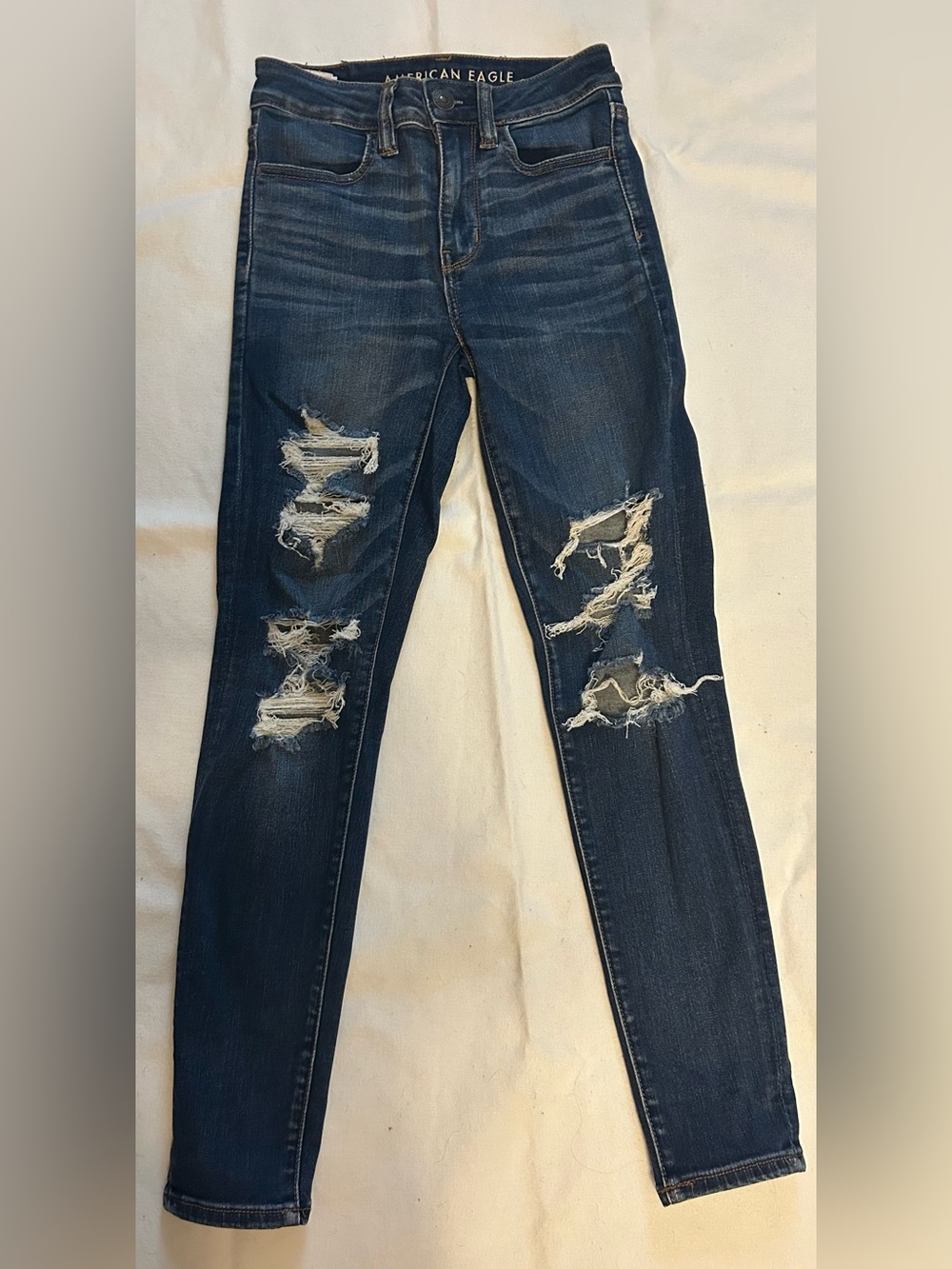 American Eagle Outfitters Dark Blue Distressed Skinny Jeans -2 short